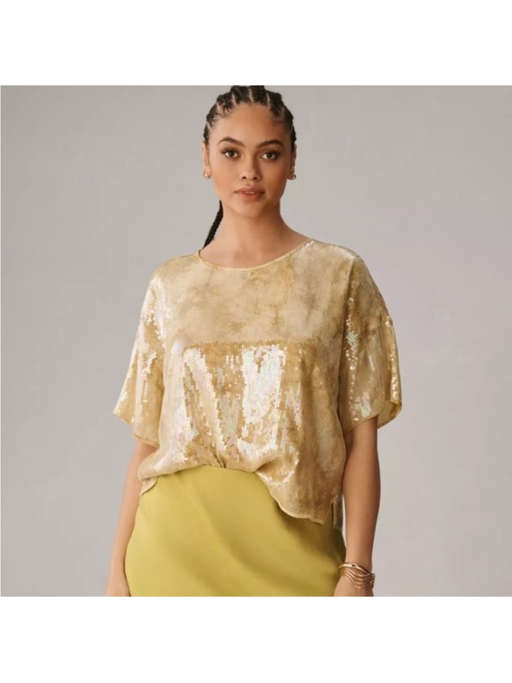 Anthropologie x Pilcro Yellow Sequin top blouse women size Small - Picture 5 of 9